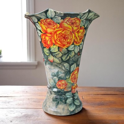 Bình hoa cao 29cm - Vẽ tay hoa hồng cam