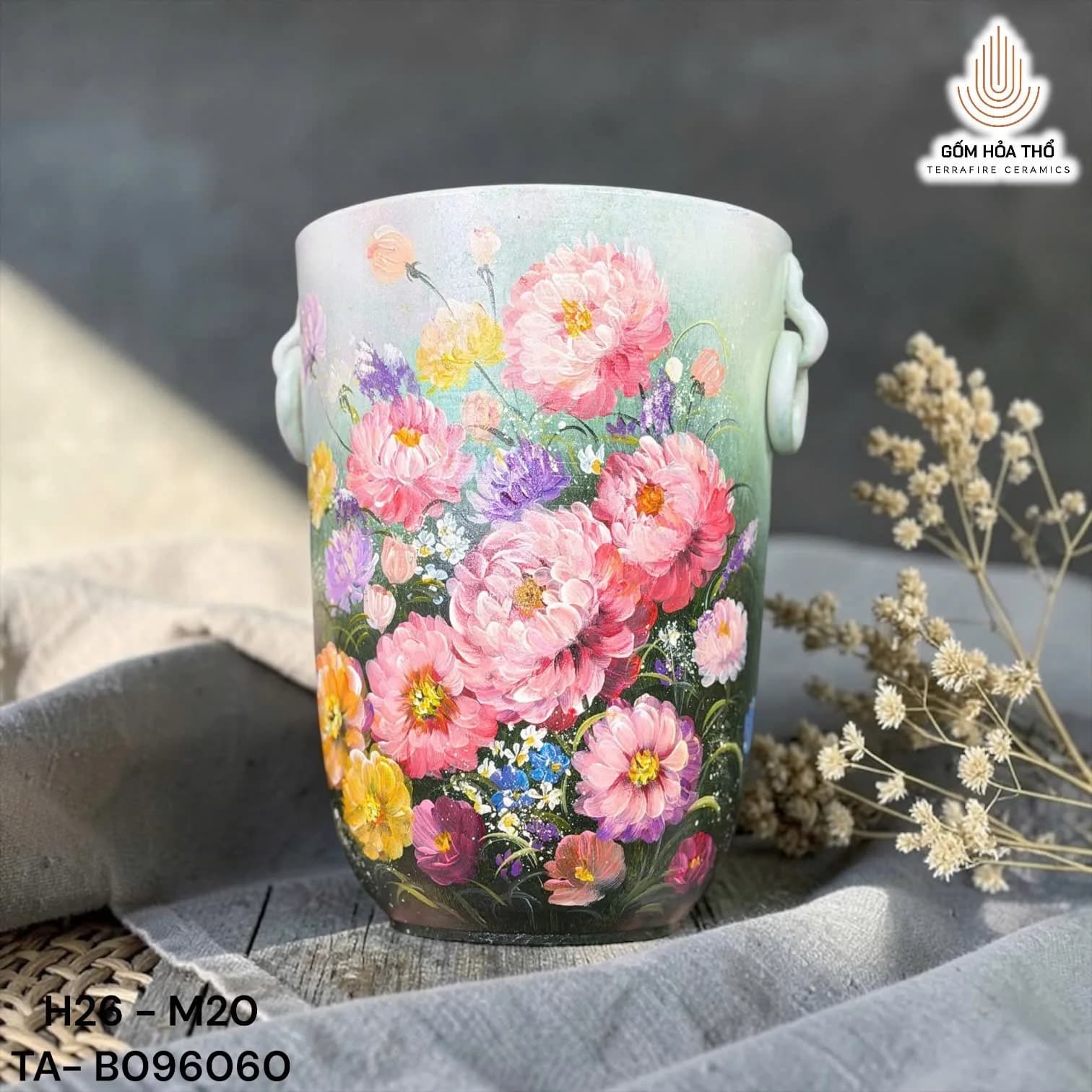 Bình hoa dáng xô vẽ ngàn hoa