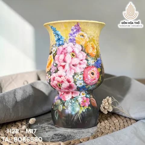 Bình hoa gốm vẽ hoa mẫu đơn