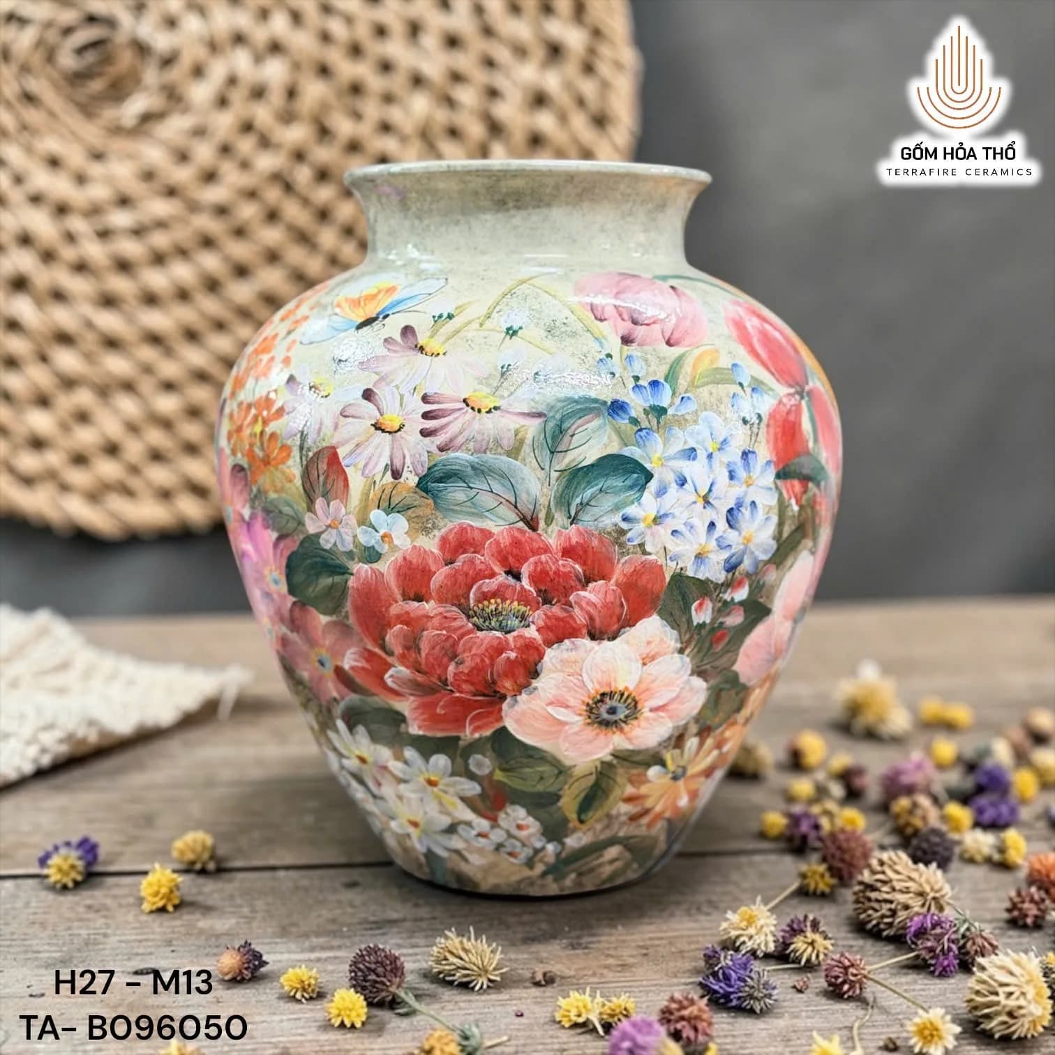 Bình hoa gốm vẽ tay Ngàn Hoa rực rỡ
