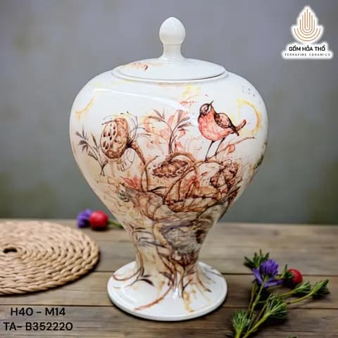 Bình hút lộc vẽ đầm sen và chim