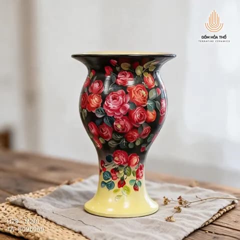 Bình hoa dáng loe vẽ hoa hồng