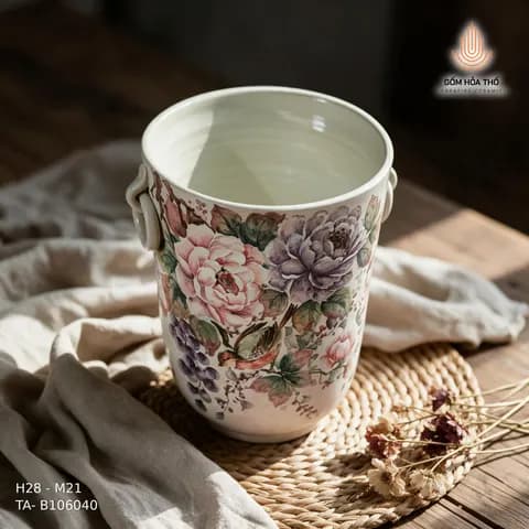 Bình hoa dáng xô họa tiết hoa cổ điển