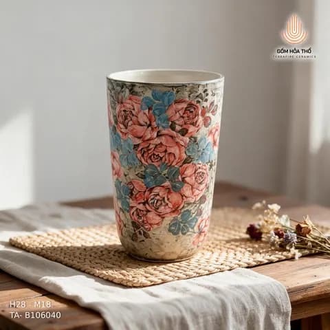 Bình hoa gốm hoa hồng cổ điển