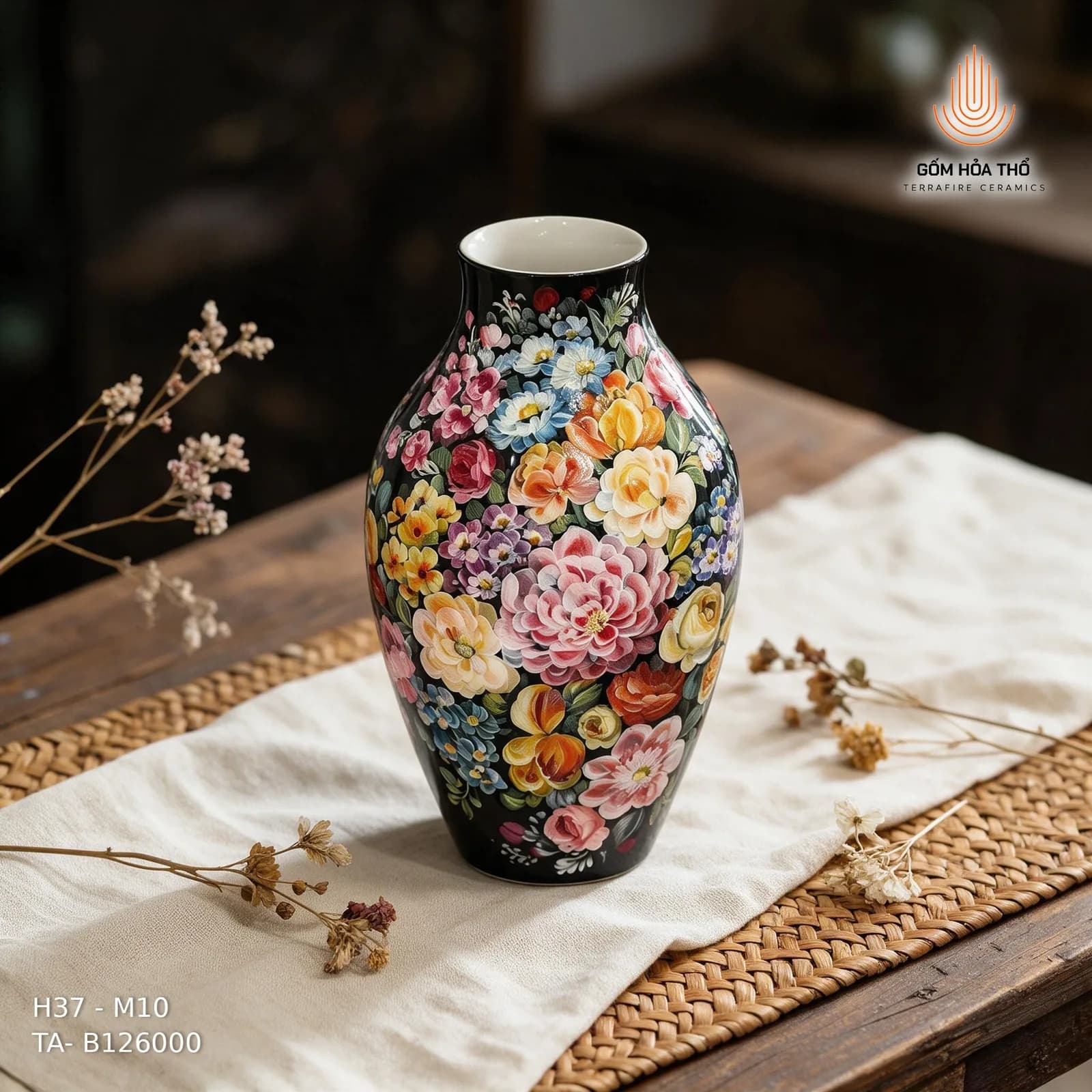 Bình hoa gốm vẽ hoa đêm rực rỡ
