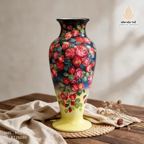Bình hoa dáng thon vẽ hồng cổ