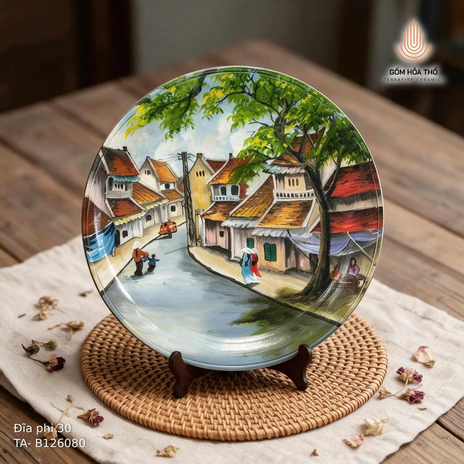 Đĩa gốm trang trí vẽ phố cổ