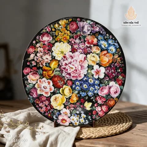 Đĩa trang trí gốm vẽ hoa đêm