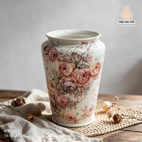 Bình hoa gốm vẽ hoa hồng cổ điển
