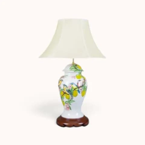 Đèn bàn gốm sứ họa tiết chim hoa