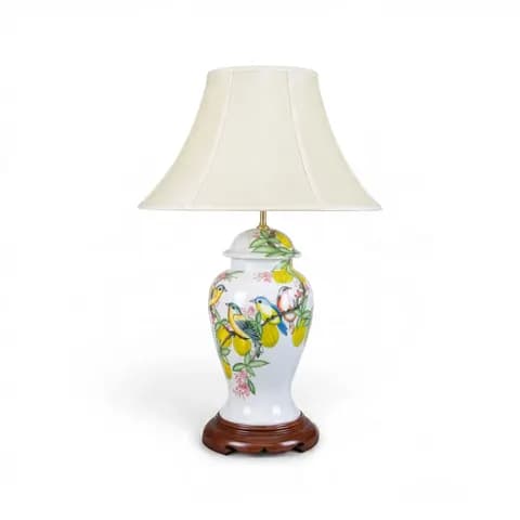 Đèn bàn gốm sứ họa tiết chim hoa