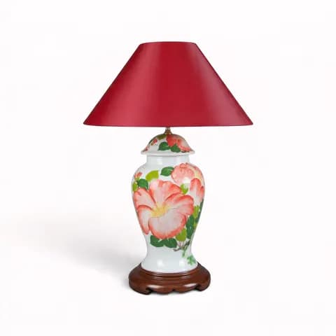 Đèn gốm dáng chóe họa tiết hoa nở